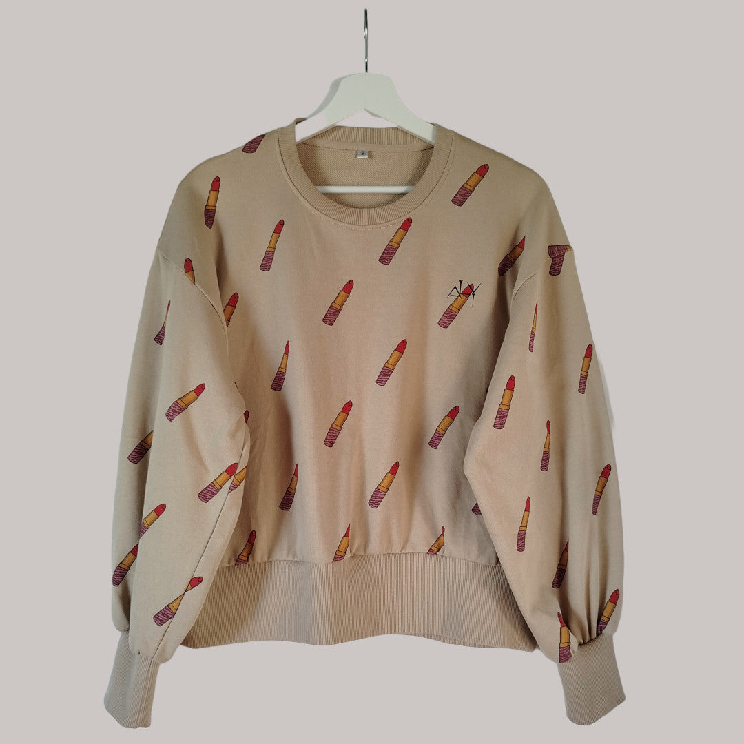 Lipstick Print Puff Sleeve Sweatshirt