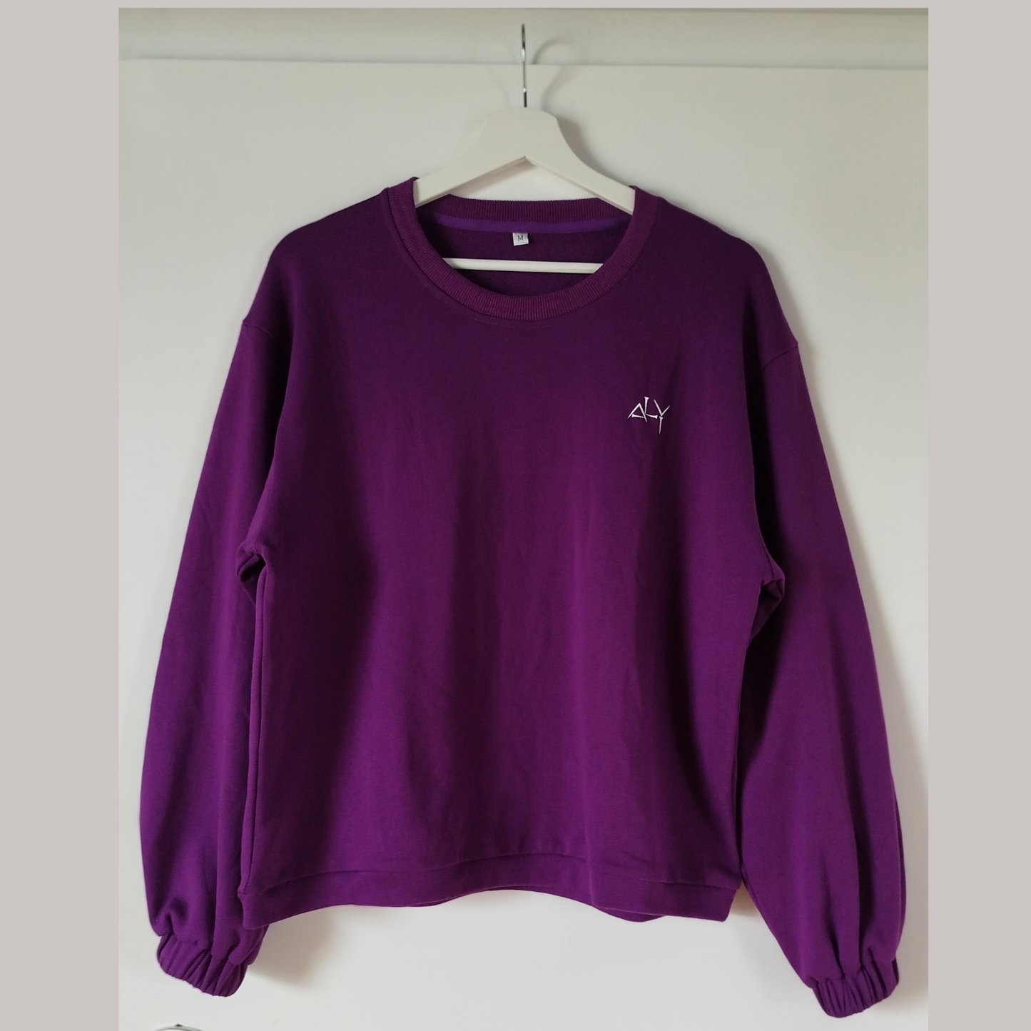 Purple straight hem, cotton, crew neck sweatshirt with elasticated cuff sleeves